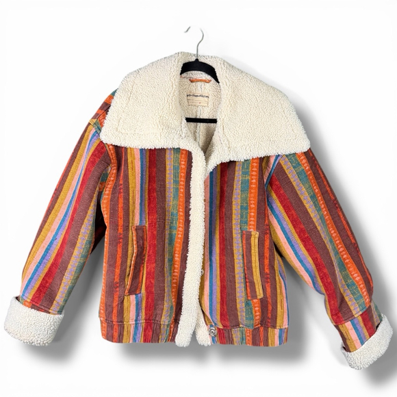 Free People We the Free Corrigan Cozy Corduroy Sherpa Jacket in Brown Multi - Picture 2 of 5